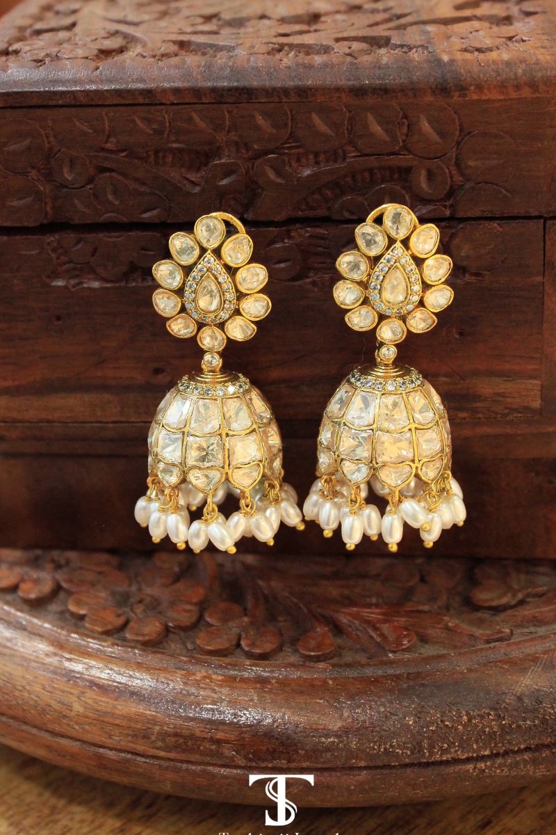 Devika Jhumka Mossanite Polki Earrings