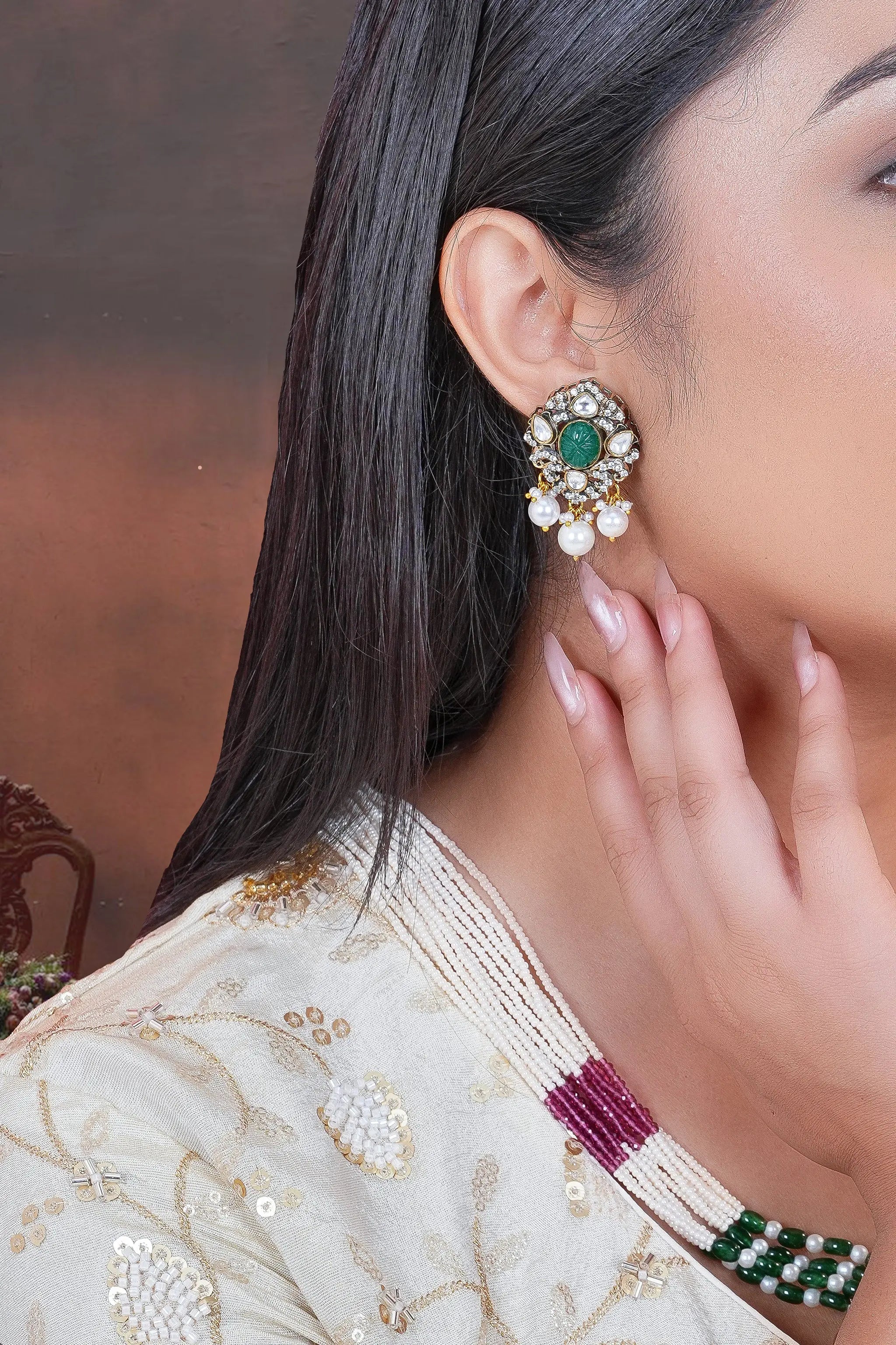 Indian Handcrafted Polki Pendant set 