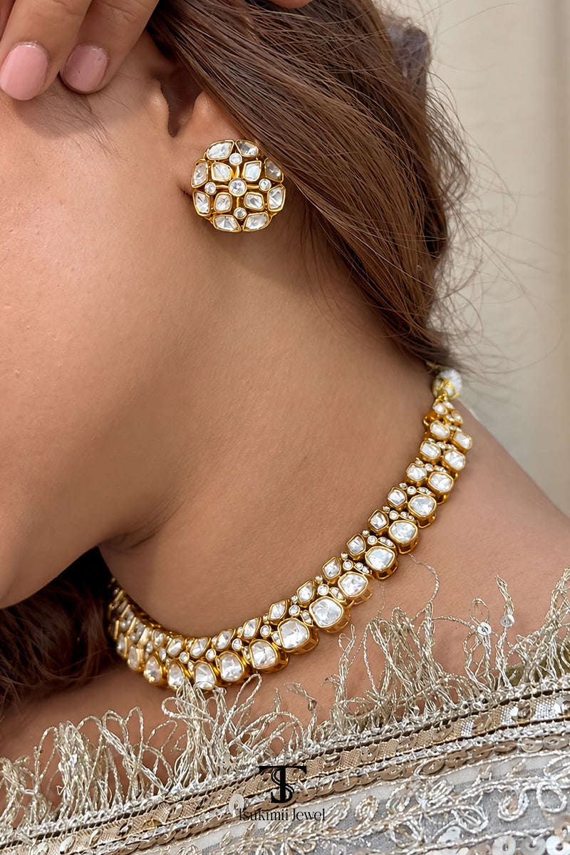 Kanakriti Mossanite Polki Necklace Set