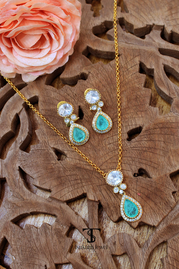 Leher Mossanite Polki Pendant Set
