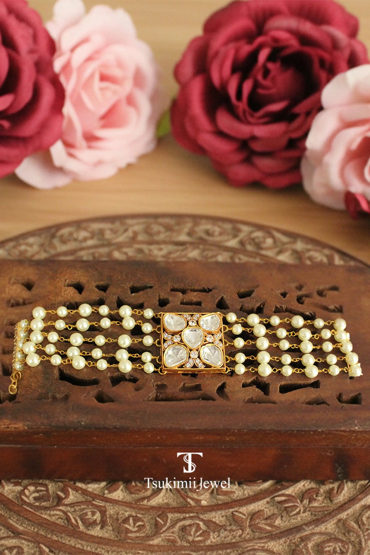 Myra polki bracelet with elegant gold plated ethnic design