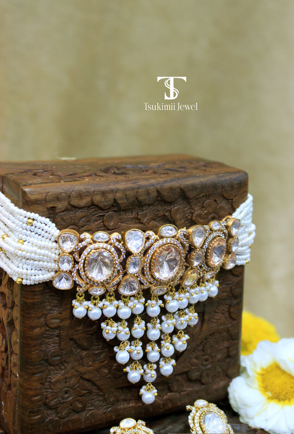 Risha Mossanite Polki Necklace Set