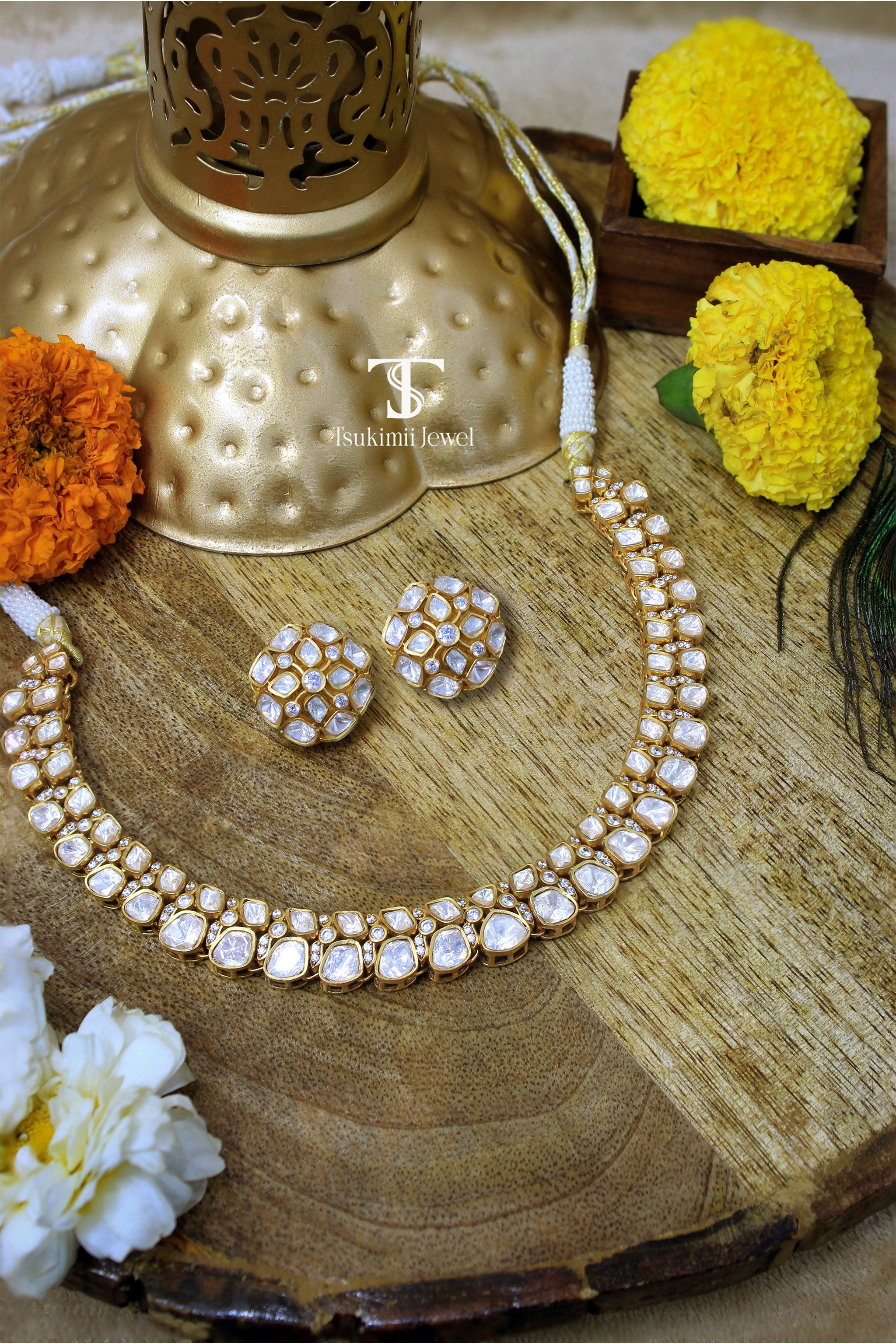 Kanakriti Mossanite Polki Necklace Set