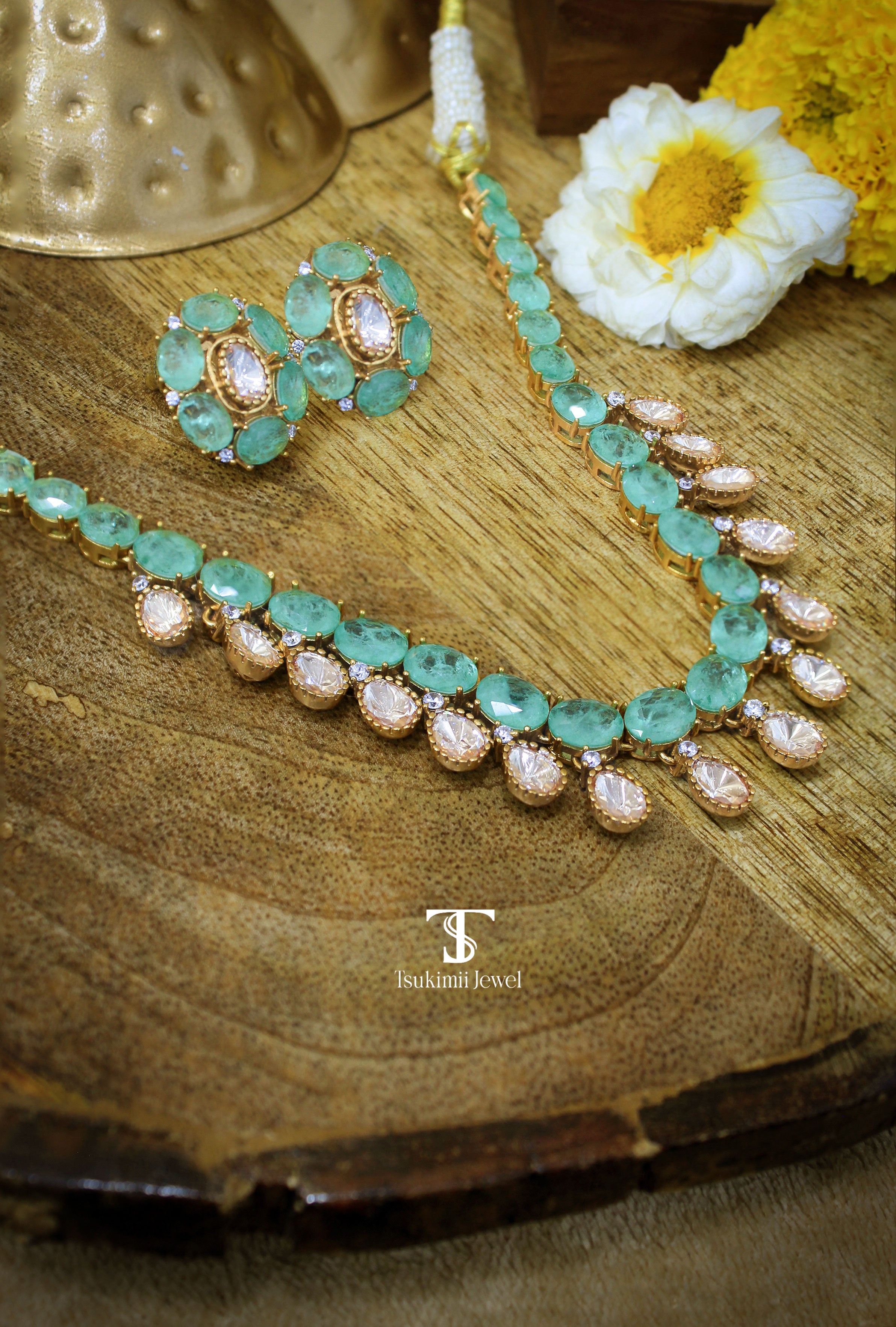 Somya Mossanite Polki Necklace Set