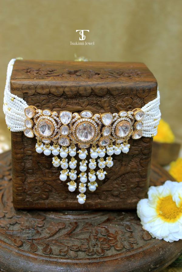 Risha Mossanite Polki Necklace Set