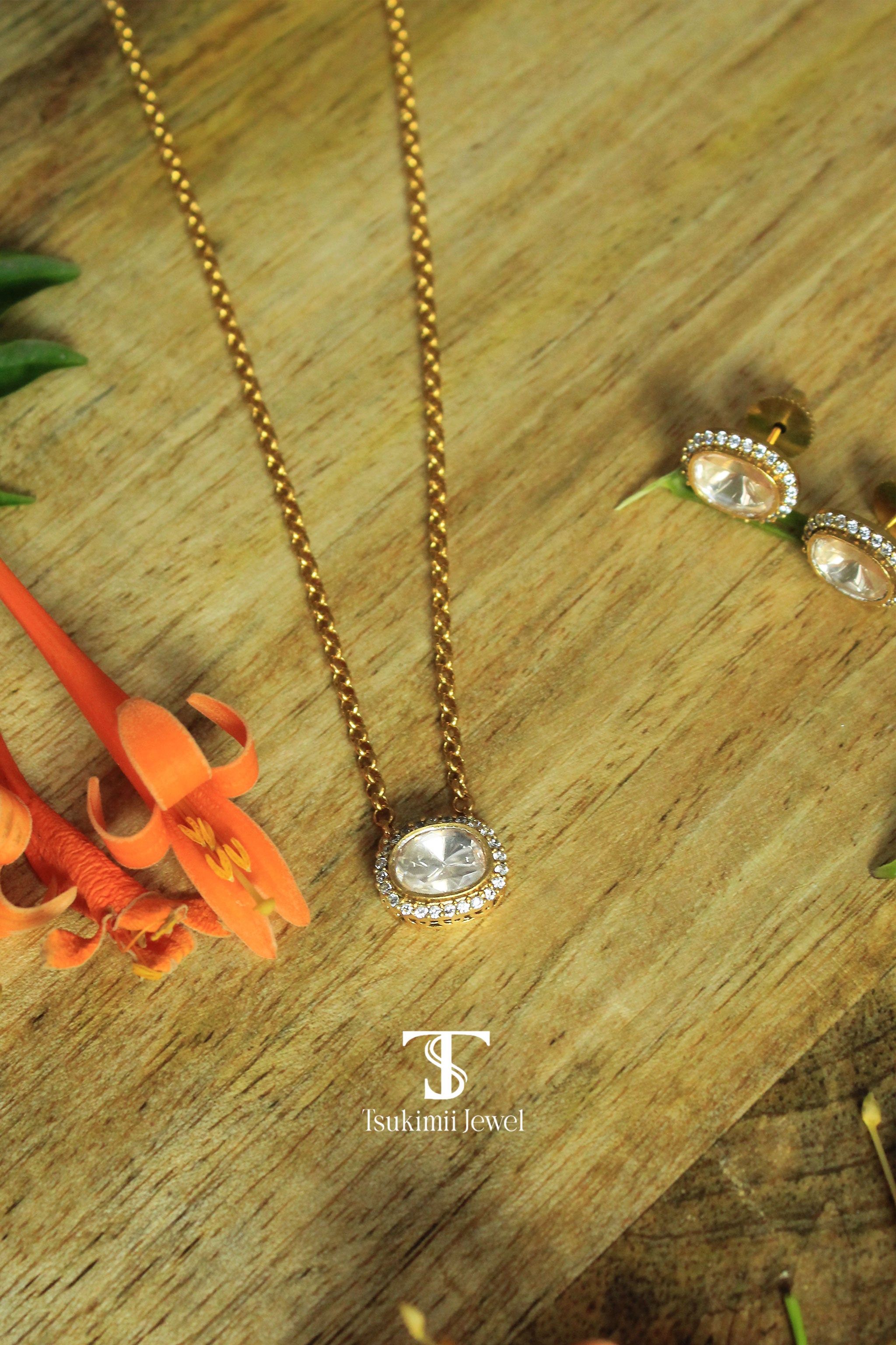 Nivya Mossanite Polki Pendant Set