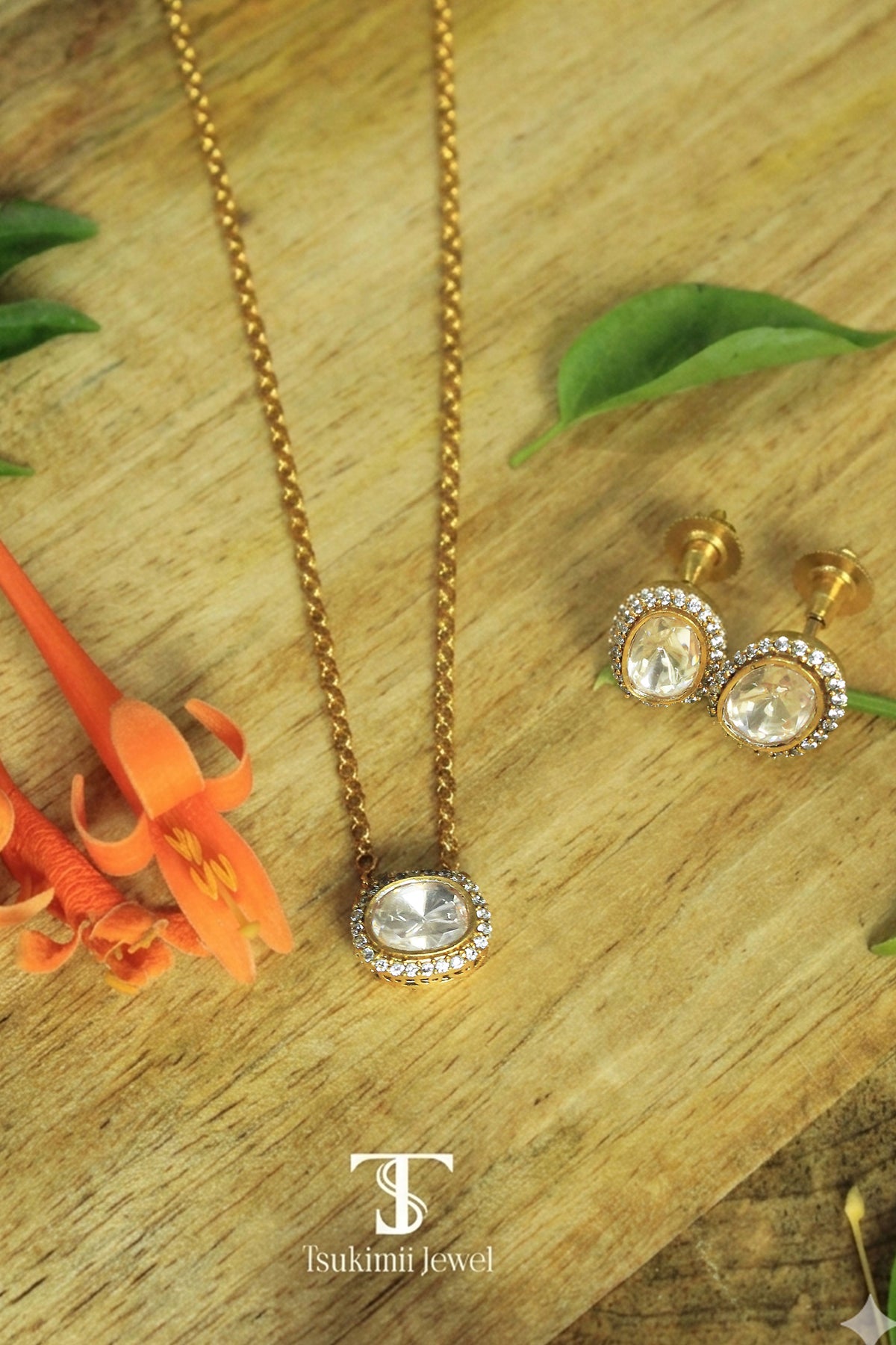 Nivya Mossanite Polki Pendant Set