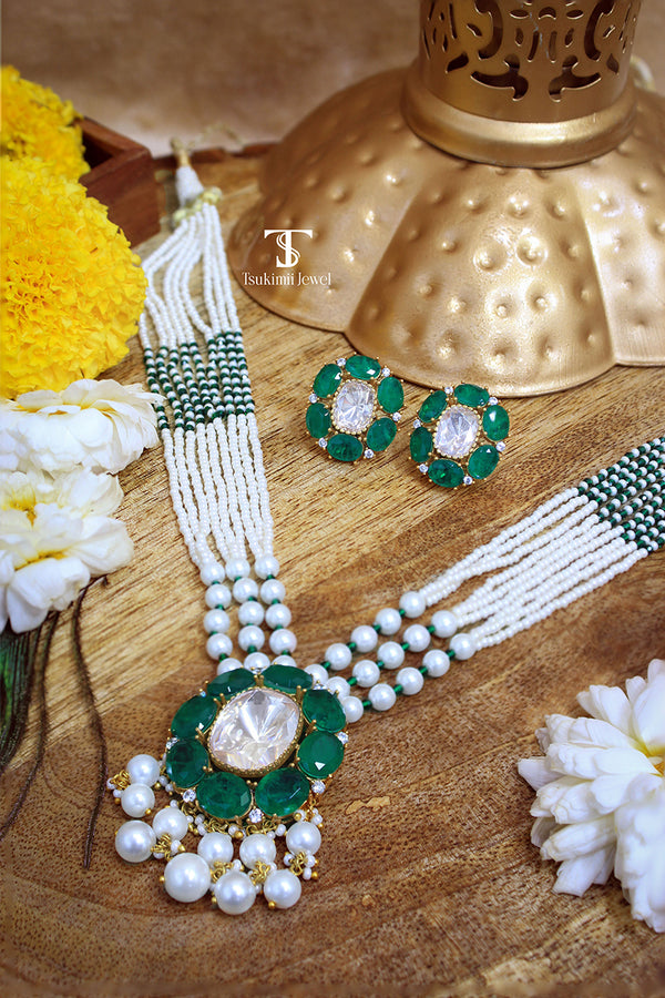 Menka Mossanite Polki Pendant Set