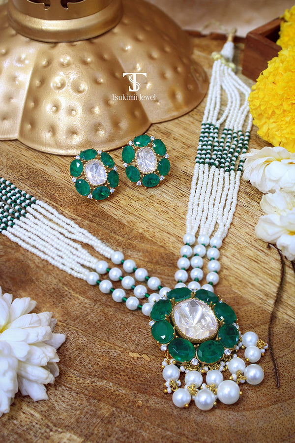 Menka Mossanite Polki Pendant Set