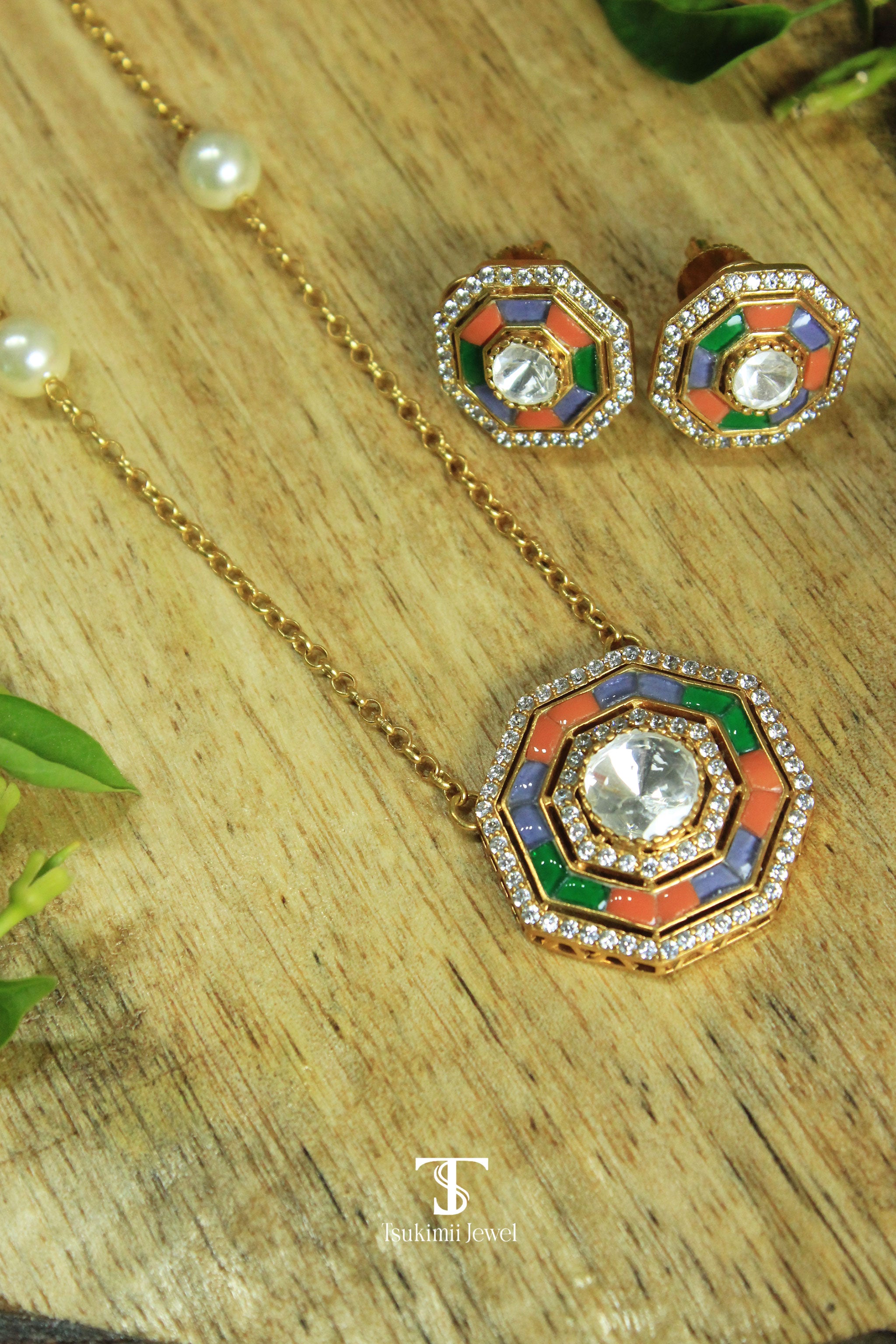 Rangchakra Jadau Pendant Set