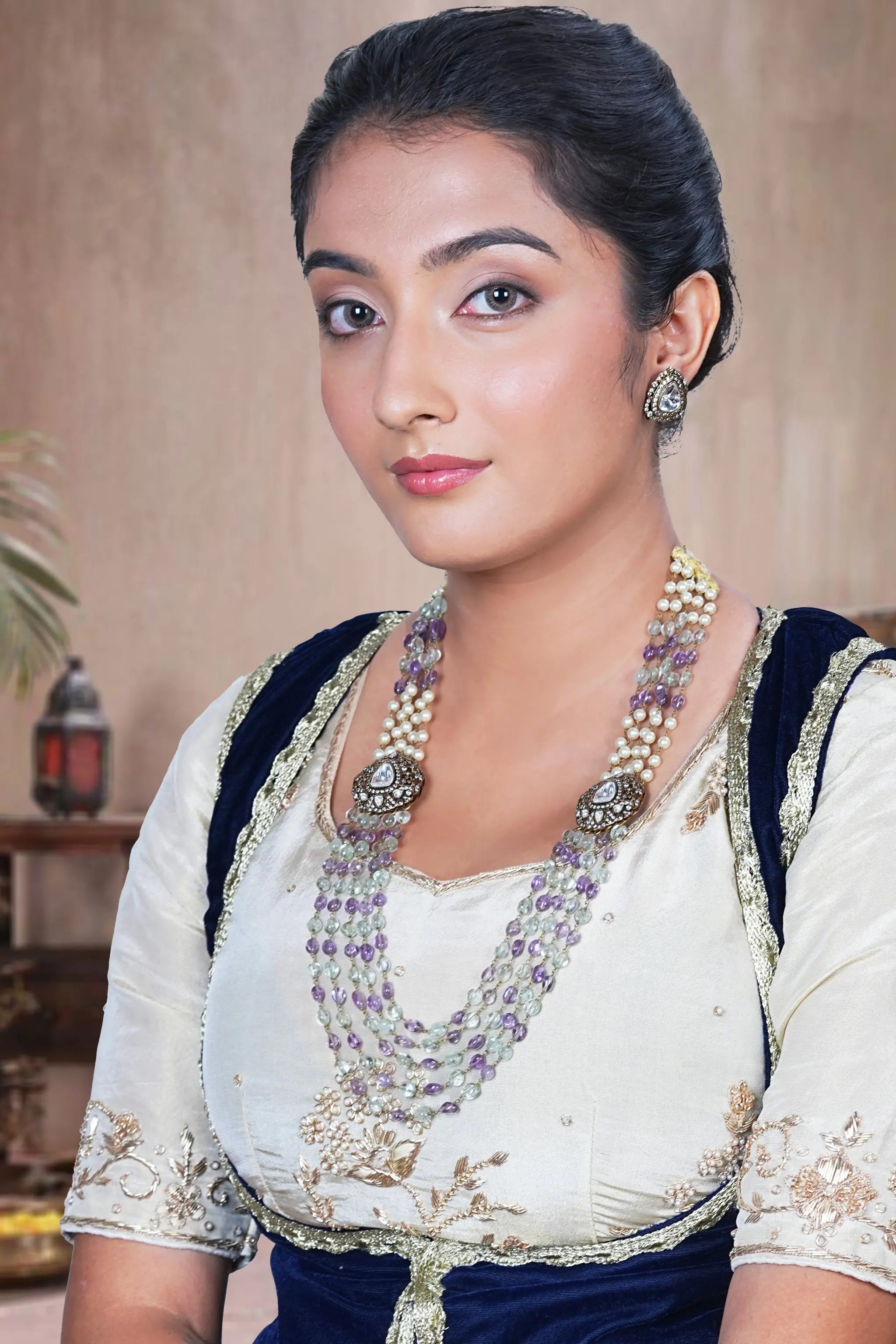 Gold plated polki necklace set perfect for festive wear