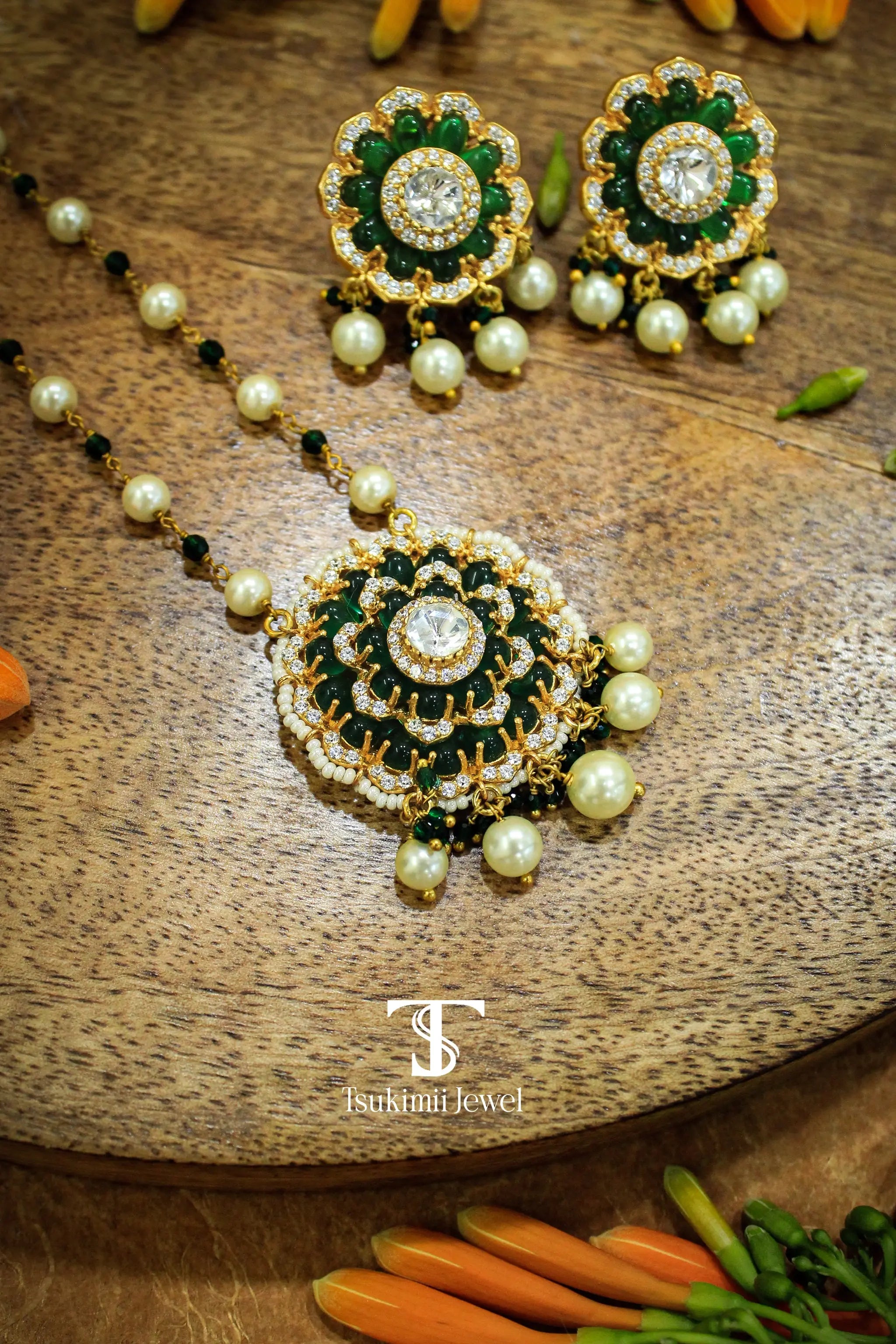 Traditional Indian kundan necklace locket set for festive wear