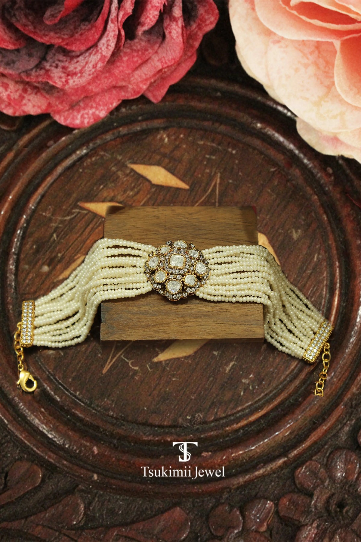 Rasika polki bracelet with traditional gold plated design