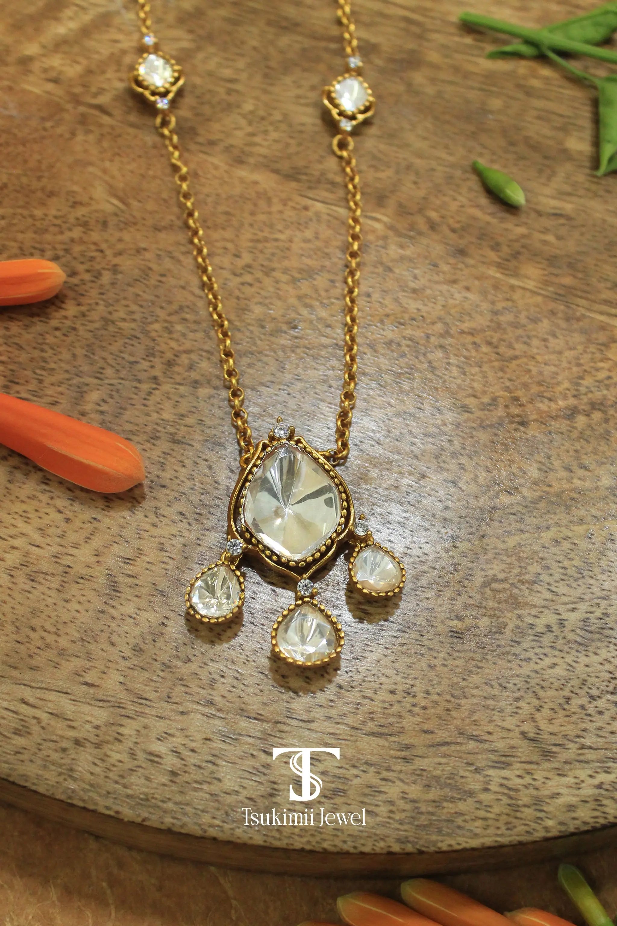 Elegant polki mossanite locket set inspired by royal jewellery