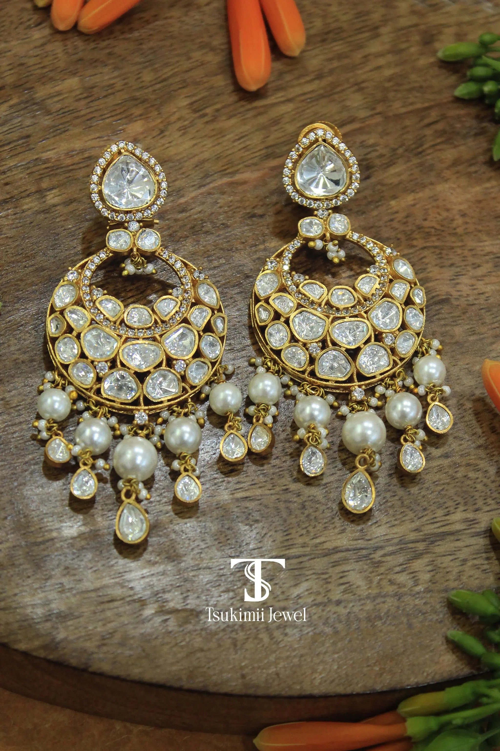 Handcrafted gold finish chaandbali earrings for festive wear
