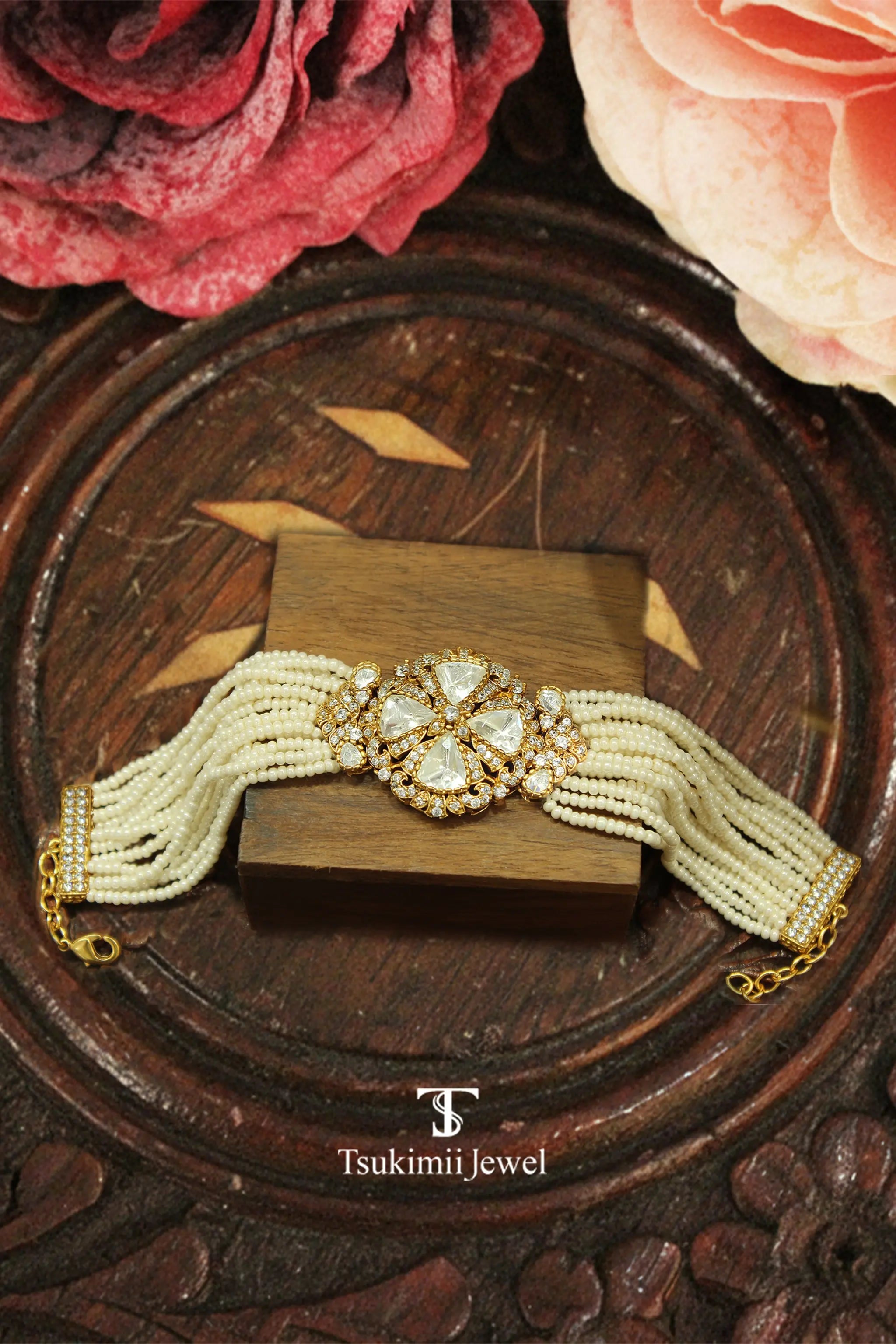 Vedika polki bracelet with traditional handcrafted gold plating