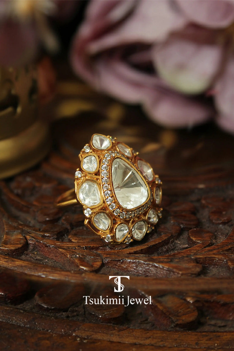 Ziyana polki ring with elegant gold plated ethnic design